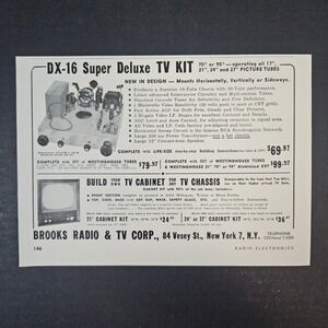 1958 Brooks Radio & TV Corp DX-16 Super Deluxe Kit Vintage Print Ad Chassis Cabs
